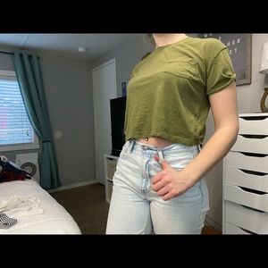 h&m basic cropped shirt with pocket